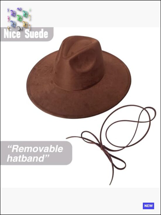 Classic Wide Brim Fedora Hat Adjustable Suede Western Jazz Cap Unisex main image 5